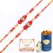 Ghasitaram Gifts Rakhi for Brother Rakhis Online - Set of 2-265 Fancy Thread Rakhis with 100 GMS of Dryfruits Mix Can 200 GMS of Kaju katli 2 Rakhi & 100g Dryfruits Mix Can 200g Kaju katli