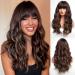 Haircube brown wig with blonde highlights long curly wig with a pony natural look heat -resistant synthetic wig suitable for fashion -conscious women.Brown with blonde highlights