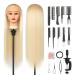 Training heads 28 inch exercise head hairdresser 100% synthetic fiber hair styling head hairdressing head for hairdressers with free terminal and DIY braided set (blond)