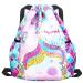 RHCPFOVR Drawstring Backpack for Kids - Mermaid Bags for Girls Mini Gym Dance Beach Swim Travel Bag With Two Water Bottle Holder