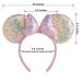 HuangQi Mouse Ears Headband with 3D Pink Bow - Double-sided Sequin Hair Band for Birthday Party or Amusement Park - Buy Online on GoSupps.com
