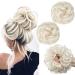 PORSMEER 2 pieces Messy Hair Buns Extensions Curly Wavy Hair Elastic Easy Scrunchies for Women Girls Large Synthetic Donut Updo Hair Pieces Hair Chignons platinum blonde 60#