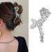 Flower Claw Clip Cute Metal Rose Hair Clips Large Non-Slip Headdress Silver Rose Hair Claw Clip Thick Long Hair Jaw Clips Hair Accessories for Women and Girls Hair Styling Fashion Hair Supplies