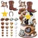 28 Pcs Cowboy Cake Decorations Cowboy Hat Boot Horseshoe Sheriff Badge Ball Cake Toppers Western Cowboy Birthday Baby Shower for Western Theme Party Favors Supplies
