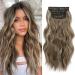 Clip in Hair Extensions 4PCS Thick Full Head Ash Brown with Highlights 20Inch Hair Extensions Clip in Curly Wavy Synthetic Hair Extension Hairpieces