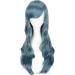 ColorfulPanda Long Wavy Blue Grey Synthetic Wig with Bangs for Women - Anime Cosplay Costume Party Hairpiece - Buy Online on GoSupps.com