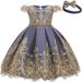 Myrisam Baby Girl Embroidery Princess Dress 4-5 Years Navy Blue - Birthday & Christening Gown with Headwear - Buy Online on GoSupps.com