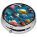 Submarine Reef Fish Portable Metal Pill Box - Round Mini 3-Compartment Design for Small Pills Ideal Travel Accessory - Black - Buy Online on GoSupps.com