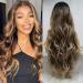 xiweiya Long Natural Brown Wig with Blonde Tips 3 Tones Loose Curly Synthetic Brown Lace Front Wig Heat Resistant Fiber Hair Mermaid Wear and Go Wig Drag Queen Party Wig Replacement Wig 26inch blonde brown