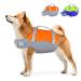 Dog Life Jacket, JuJubak Ripstop Dog Life Vest for Boating Swimming, Adjustable & Reflective Life Jacket for Dogs with Superior Buoyancy Medium Orange + grey