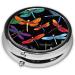 Cute Dragonfly Printed Mini Round Pill Box | 3 Compartment Medicine Organizer | Portable Travel Pill Case for Home & Office - Buy Online on GoSupps.com