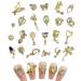 3D Nail Charms 23 Pcs Shiny Nail Rhinestones Gems Butterfly Heart Bow Dangle Nail Art Charms Gold Metal Nail Jewelry Luxury Nail Art Decoration for Nail Design DIY Crafts Gold A