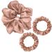 Jeopoom silk hair tie 3 pieces 11cm and 6cm silk hair rings for hair accessories for women and girls ponytail to tie and hold (pink)
