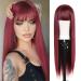 WOCO Burgundy Wigs with Bangs Long Straight Wigs for Women 26 Inch Wine Red Heat Resistant Synthetic Wigs for Daily Party Cosplay Wear Natural Looking Hair Replacement Wig Bangs-Burgundy