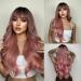 Qihang 26 inch Pink Wig with Bangs - Long Wavy Ombre Synthetic Wig for Women, Girls - Daily Party Replacement - Buy Online on GoSupps.com