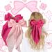 2Pcs Big Hair bow Hair Bows for Women Bow Hair Clip Elegant Solid Color French Barrette Bows For Hair With Long Silky Satin Hair Barrettes Accessories Bow Hair Clips for Women Girls(Pink+ Hot-pink) - Buy Online on GoSupps.com