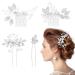 Kiiwah 4 piece of hairdressing wedding pearl flower bride hair crest Strass bridal jewelry bride hairpins for communion girls bride bride (silver)