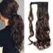 Ponytail Extension Wrap Around Long Straight Curly Clip in Ponytail Hair Extensions for Women Brown Black Blonde Hairpiece 17"-Curly Medium Brown Medium Brown 17 Inch