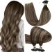 Hetto real hair extensions bondings balayage hair extension bondings remy hair extension bondings dark brown with ash blonde to dark brown # 4/18/4 40cm 50g 16 inch 2-4 # 4/18/4
