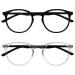 OPULIZE Met - Reading Glasses with Blue Light Blocking 2 Pack Slim Round Frame Scratch Resistant Spring Hinges Improve Sleep Computer Gaming Anti-Reflective Black Transparent Mens Womens BB60-1C +3.00