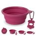 Bonza Large foldable dog bowl 1000 ml stable reinforced edge including carabiner & water bottle holder Key trailer pink pink large