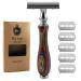 Long Wood Handle Safety Razor for Men Women - Double Edge Manual Razor - Fits All Double Edge Razor Blade - Comes With 5 Shaving Blades Multi Color 4.2 inch long Multi Color 6 Piece Set