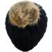 C.C Thick Cable Knit Faux Fur Pom Pom Beanie - Black - Buy Online on GoSupps.com