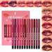 Gireatick Matte Finish Series Lip Pencil Set - Nude Red Brown Purple Creamy - Long Lasting Lip Makeup Pen - Water Resistant - 12 Pack