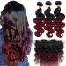 Kapelli Hair 10A Ombre Brazilian Hair Body Wave (T1B/99J,12" 14" 16") Ombre Human Hair 3 Bundles Ombre Brazilian Human Hair Virgin Remy Hair Bundles 2 Tone Black to Burgundy Human Hair Weave 12 14 16 T1B/99J Bundles