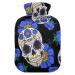 Hot Water Bottles with Cover Sugar Skull and Blue Flowers Hot Water Bag for Pain Relief for Women Girls Kids 2 Liter