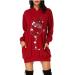 Hanxiulin Women Christmas Rock Bag Christmas Elk Sweatshirt Print Long -sleeved sweater dress print Christmas happy oversize long -sleeved hoodie hoodies sweatshirts dress Christmas dresses red m