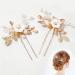 4 Pieces Bridal Flower Hair Pins Pearl Hair Accessories Ceramic Girl Hair Pieces Floral Hair Clip with Gold Leaf for Brides Bridesmaids Women Girls Wedding Party