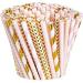Biodegradable Paper Straws 200 Pack Pink & Gold Multi-Pattern for Birthday Wedding Holiday Decoration