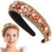 Flayem Rhinestone Flower Headband Glitter Padded Wide Hair Band Bridal Wedding Hair Hoop Accessories for Women and Girls (Gold)