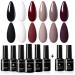 Nail Polish Set with Top and Base Coat, 6 Colors Dark Red Burgundy White & Black Soak Off Gel Nail Polish for Manicure Nail Art Salon & Home Uses 6 Colors Nail Polish Set