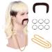karlery 70s 80s Rocker Mullet Wig Long Wave Beige Dark Root Mutsache Wig with 6 Earrings and Golden Necklace Halloween Costume Cosplay Wig