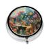 Strange Mushroom Portable Metal Pill Box Round Mini 3-Compartment Plastic Insert hinged Fastening Design Suitable for Small Pills Must-Have for Travel Black