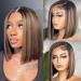 Highlight Ombre 4x4 Lace Front Bob Wig Human Hair Straight Balayage FB30 Blonde Colored Human Hair Wigs for Women Lace Frontal Wigs 150% Density Pre Plucked 10 inch 10 Inch 4x4 lace front bob wig human hair highlights