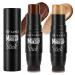 DE'LANCI 2 Pcs Contour Stick  Cream Foundation & Highlighter Makeup  Face Concealer Brightens with Brush Brown Dark Contour Bronzer  Longwear Strong Malleability Performance (01 Chocolate + 04 Bronze)