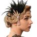 Handcess 1920s Flapper Feather Headband Black Feather Crystal Headband Women's Vintage Pearl Flapper Headpiece 20's Theme Cocktail Hair Accessories for Costume Prom Carnival Party