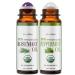 BodyJ4You Rosemary + Peppermint Essential Oil Roll On Duo - Pure 100% USDA Organic MCT Coconut Oil - Amethyst and Clear Quartz Stone Rollers - Scalp Care Focus Cooling Temples Neck Roots - Amber Glass