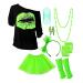 Generically 80s Outfit women 90s costume clothing accessories with a t-shirt fusster bag headband leg warmers bracelets glasses and earring for carnival neon party 80s outfit women 7 3XL