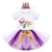 FYMNSI Baby Girl 1st Birthday Outfit Flower Printed Cotton Short Sleeve Romper Tutu Tulle Skirt Crown Headband 3pcs Set 1 Year Purple - One