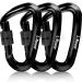 L-Rover Lightweight Locking Carabiner Clips,Carabiner Heavy Duty,x3/12kN/2645-pound Rating Caribeaners for Hammocks,Swing,Locking Dog Leash and Harness, Camping,Keychains,Hiking&Utility 12KN,Black/Black