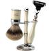Elegant Ivory Shaving Brush & Razor Set with Silver Pointed Roof Hair | Includes Stainless Steel Bowl & Free Soap - Perfect Gift for Grooming - Buy Online on GoSupps.com