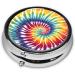 Premium Tie Dye Rainbow Round Pill Box | 3-Compartment Mini Travel Organizer for Vitamins & Medications - Buy Online on GoSupps.com