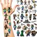 Minecraft Temporary Tattoo for kids(8 sheets) MC Game Temporary Tattoo for Birthday Party Supplies Favors Boys Girls School Rewards