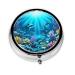 Submarine Coral Raysround Pill Box 3 Compartments Round Pill Box Organizer for Purse Or Pocket &*Portable Travel Pill Box