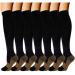 Double Couple 7 Pairs Copper Compression Socks for Men Women 20-30 mmHg Knee High Stockings Black Large/X-Large (7 Pair)