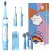 Dinosaur Electric Toothbrush Kids Sonic Toothbrush for Children Toddlers Boys Girls Age 3-12 with 30s Reminder 2 Mins Timer 5 Modes 4 Brush Heads Rechargeable Wall-Mounted Holder 8680 Blue+ 4 Heads+ Holder